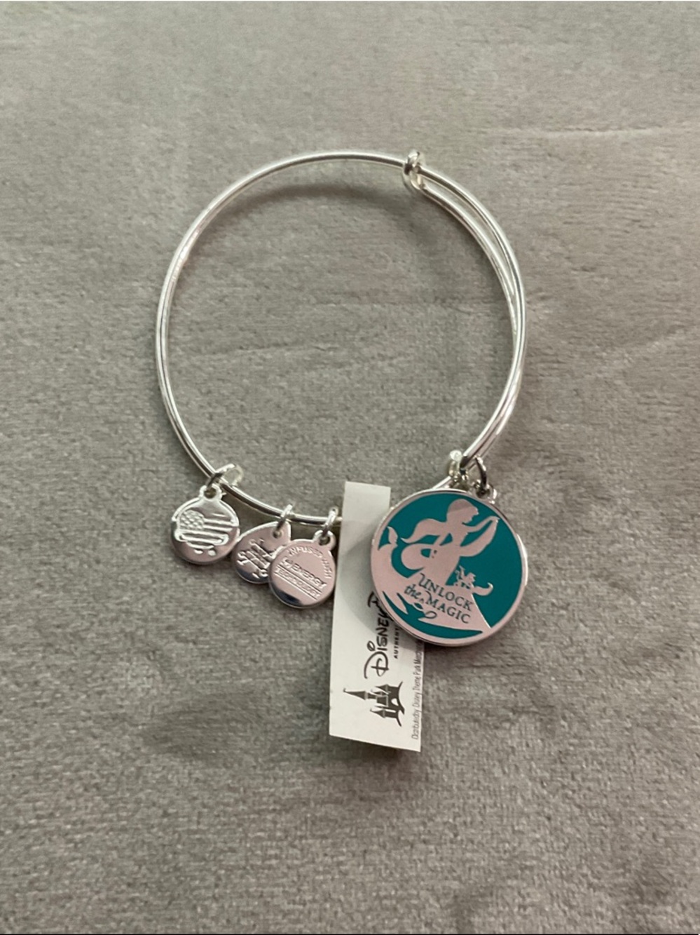Disney Silver-Tone Bracelet with Teal and Pink Ariel Charm